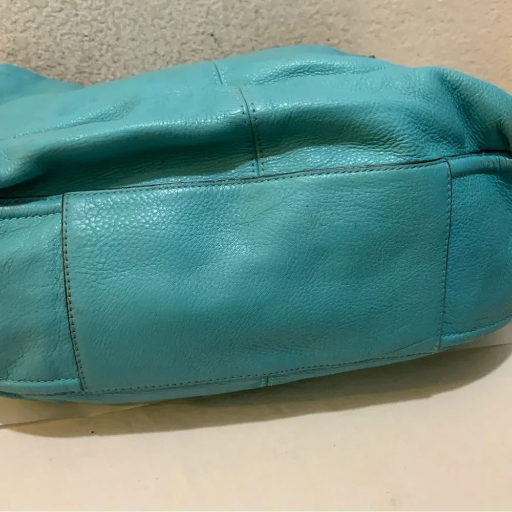 Coach F23309 Avery Leather‎ Hobo in Silver/ Turquoise.